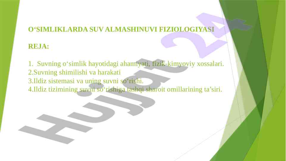 O‘simliklarda suv almashinuvining fiziologiyasi