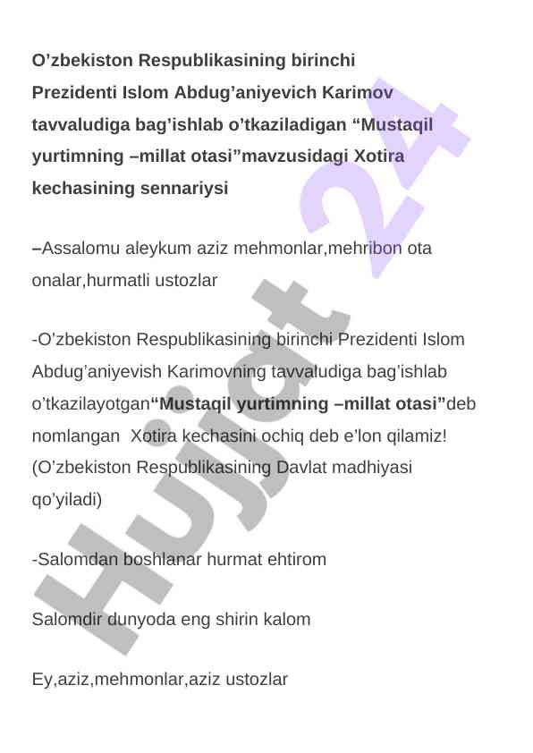 Mustaqil yurtimning – millat otasi xotira kechasi