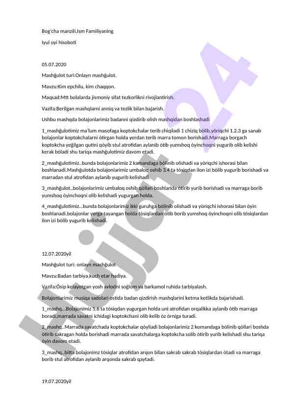 Tadqiqot mashg‘ulotlari bolalarda jismoniy rivojlanish
