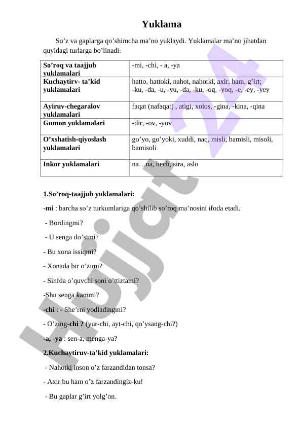Yuklama turlari va ularning qo'llanilishi