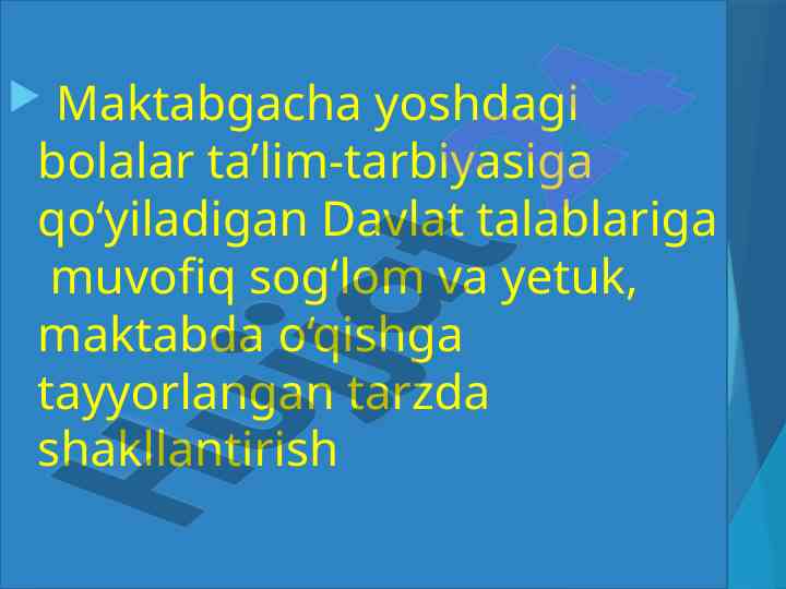 Maktabgacha ta’lim talablari va rivojlanish asoslari