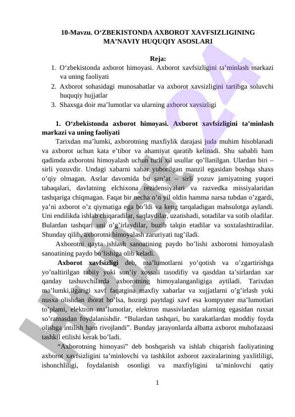 O'zbekistonda axborot xavfsizligining huquqiy asoslari