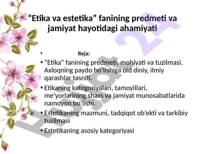 Etika va estetika fanining ahamiyati va tahlili