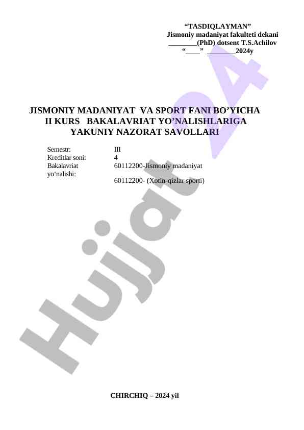 Jismoniy madaniyat va sport bo’yicha nazorat savollari