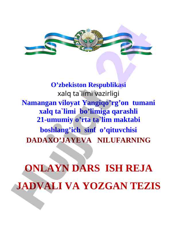 Onlayn dars ish reja jadvali 3-a sinf