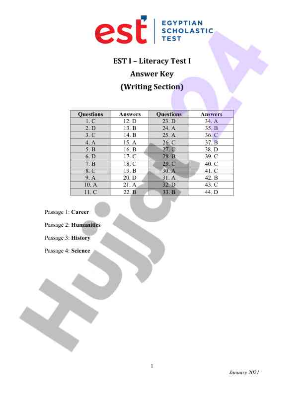 Literacy test i answer key for writing section
