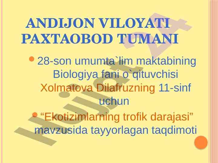 Ekotizimlarning trofik darajasi mavzusida taqdimot