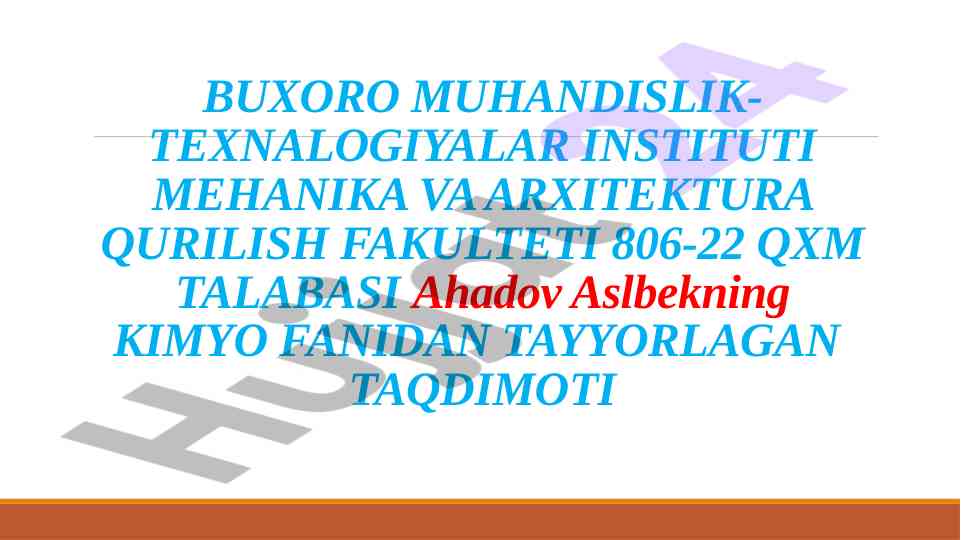 Kimyo fanidan taqdimot buxoro muhandislik-texnologiyalar