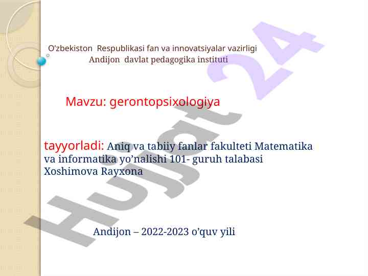 Gerontopsixologiya va keksalik davri psixologiyasi