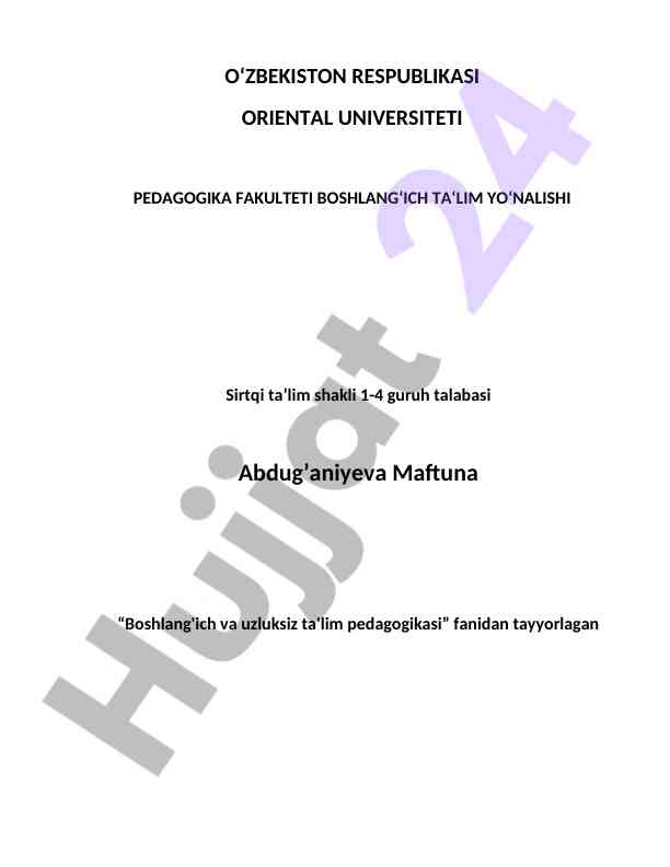 Boshlang'ich va uzluksiz ta'lim pedagogikasi