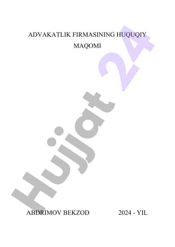 Advokatlik firmasining huquqiy maqomi tahlili