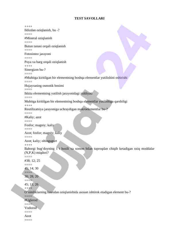Oziqlanish jarayonlari va sinergizm haqida savollar