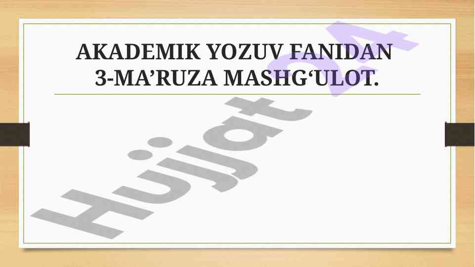 Mavzu tanlash va reja tuzish bo'yicha ma'ruzalar