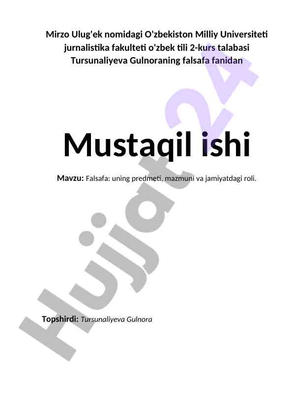Falsafa uning predmeti mazmuni va jamiyatdagi roli