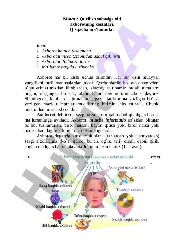 Qurilish sohasiga oid axborot va xossalari