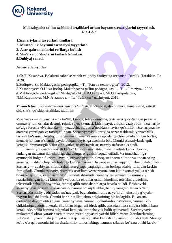 Maktabgacha Ta’lim Tashkiloti Bayram Ssenariylarini Tayyorlash