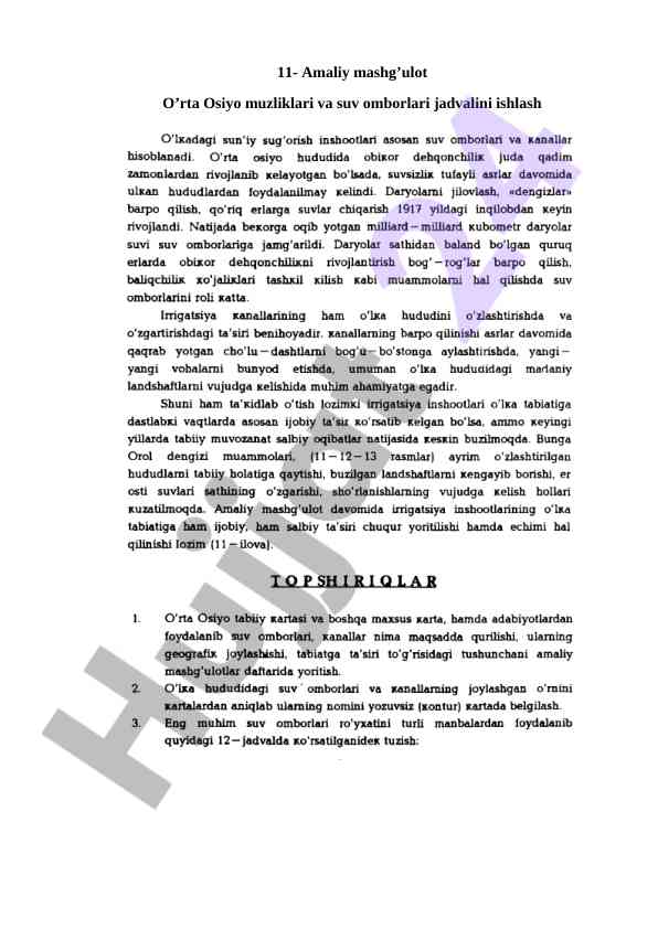Amaliy mashg'ulot o'rta osiyo muzliklari