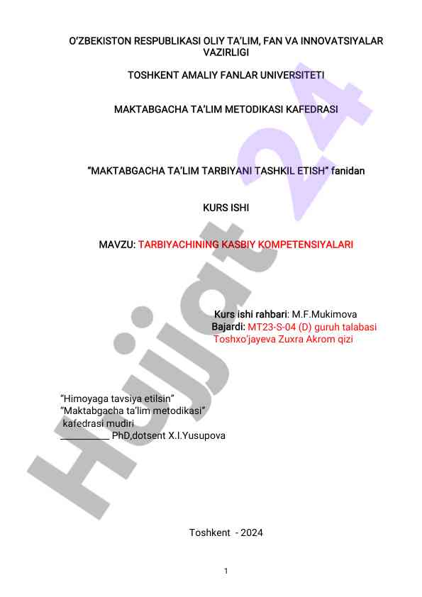 Tarbiyachining kasbiy kompetensiyalari