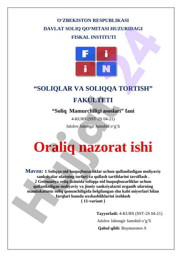 Soliqqa Oid Huquqbuzarliklar Va Sanksiyalar