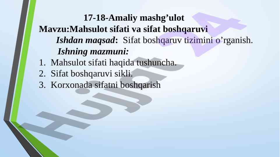 Mahsulot sifati va sifat boshqaruvi tizimi