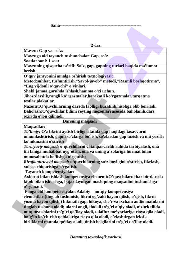 O'quv jarayoni: gap va so'zlarni o'rganish