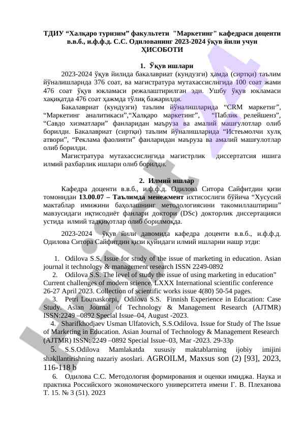 O‘qish ishlari 2023-2024 o‘quv yili hisoboti