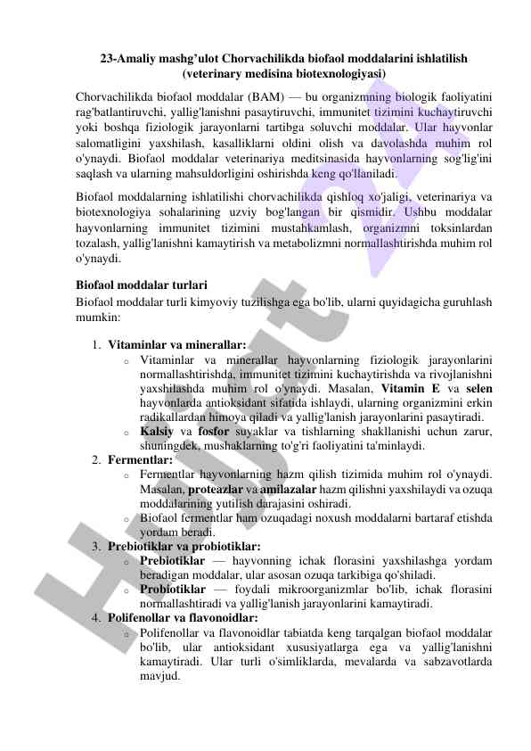Chorvachilikda biofaol moddalarini ishlatilish