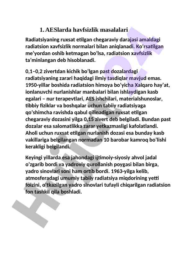 Aeslarda radiatsiya xavfsizligi masalalari