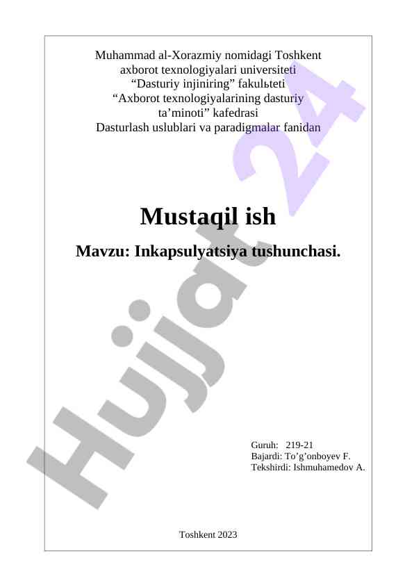 Inkapsulyatsiya turlari va c++ dasturlash