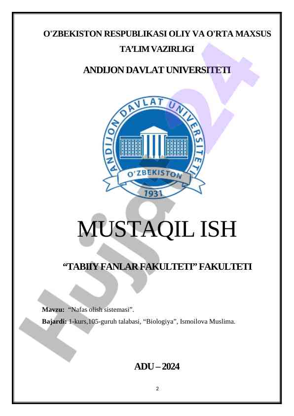 Nafas olish sistemasi haqida mustaqil ish