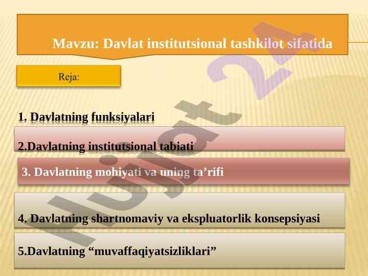Davlat tashkilotining asosiy funksiyalari va mohiyati