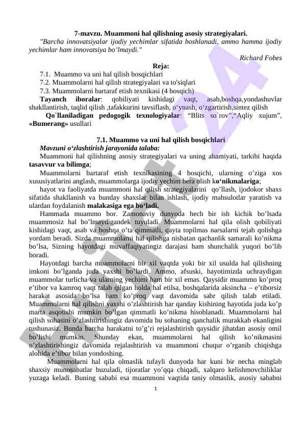 Muammoni hal qilishning asosiy strategiyalari