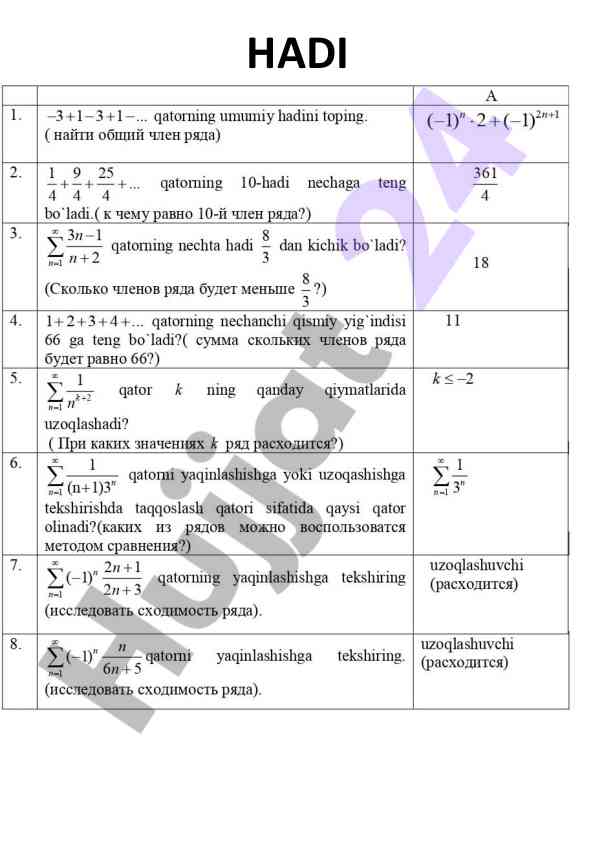 Hadi integral hosila va differensial tenglama tahlili