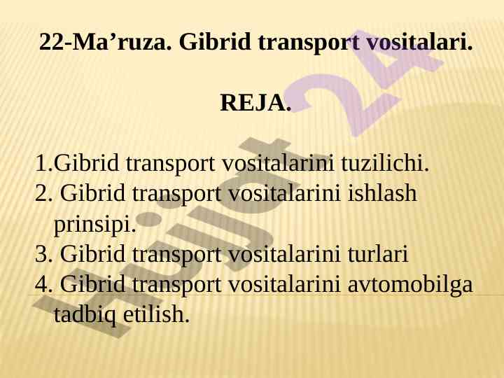 Gibrid transport vositalari haqida o‘quv ma’ruzalari