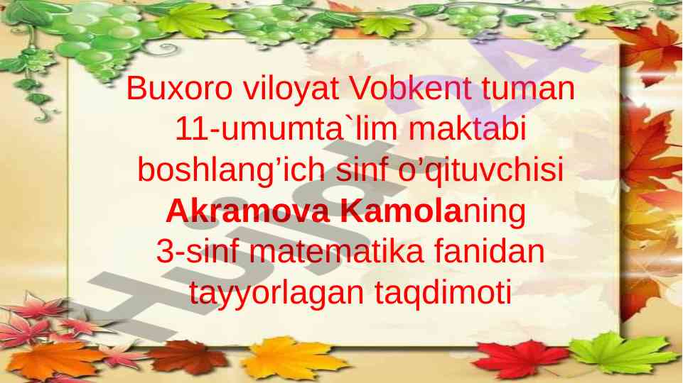 3-sinf matematika fanidan nazorat ishlari taqdimoti