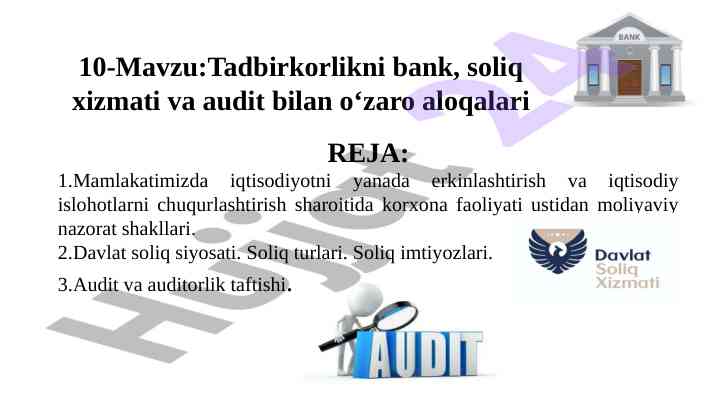 Tadbirkorlik va bank faoliyati o‘rtasidagi aloqalar