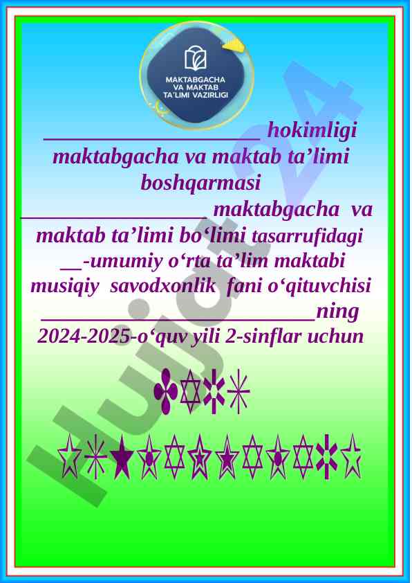 Musiqa savodxonligi fani taqvim mavzu rejasi 2024-2025