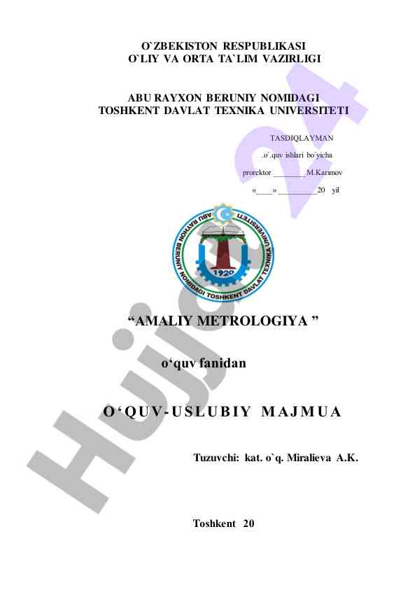 Amaliy metrologiya o‘quv-uslubiy majmua