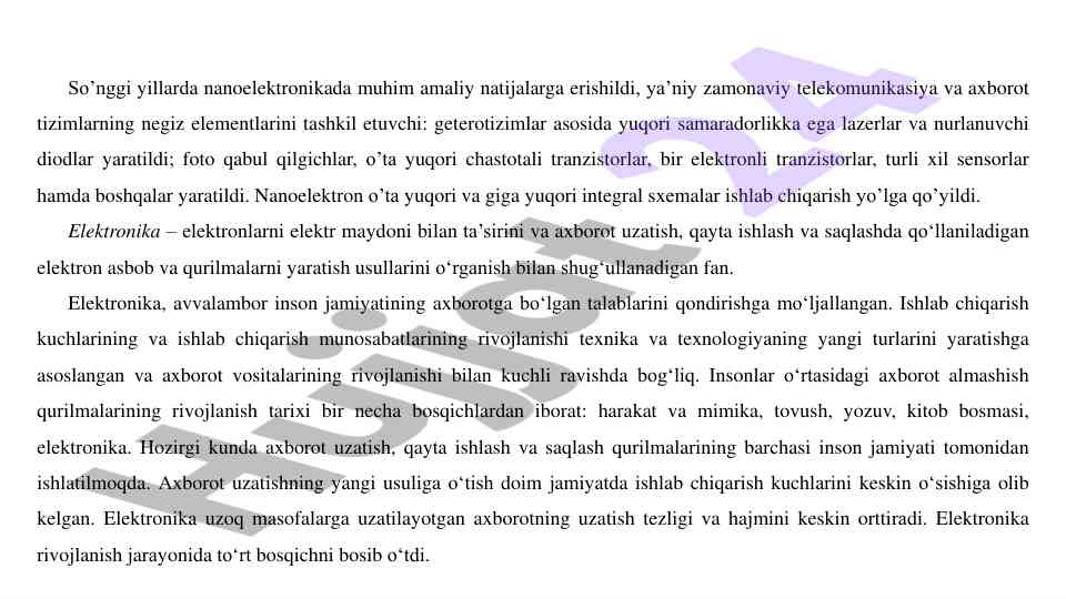 Nanoelektronikaning zamonaviy yutuqlari