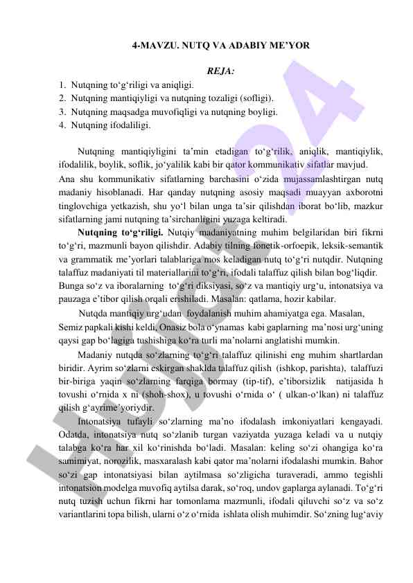 Nutq va adabiy me'yorlar bilan tanishtirish