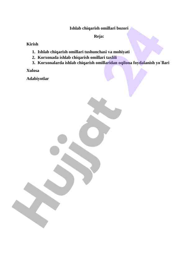 Ishlab Chiqarish Omillari Bozori Tahlili