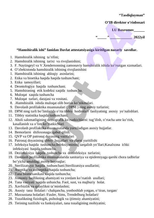 Hamshiralik ishida muloqat va etika asoslari