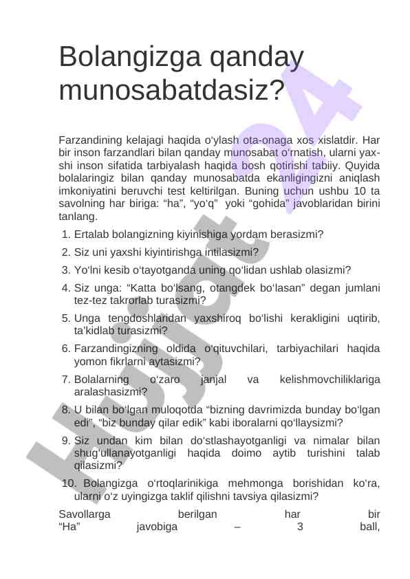 Bolalar bilan munosabatni baholash testi