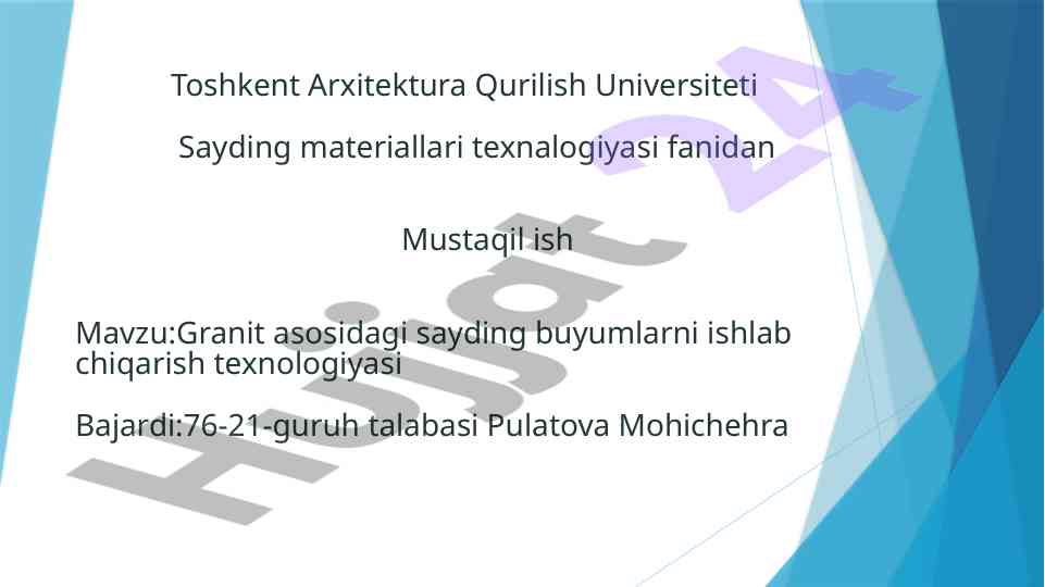 Granit asosidagi sayding buyumlarni ishlab chiqarish