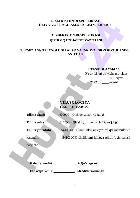 Qishloq xo‘jaligi fan sillabusi 2022-2023