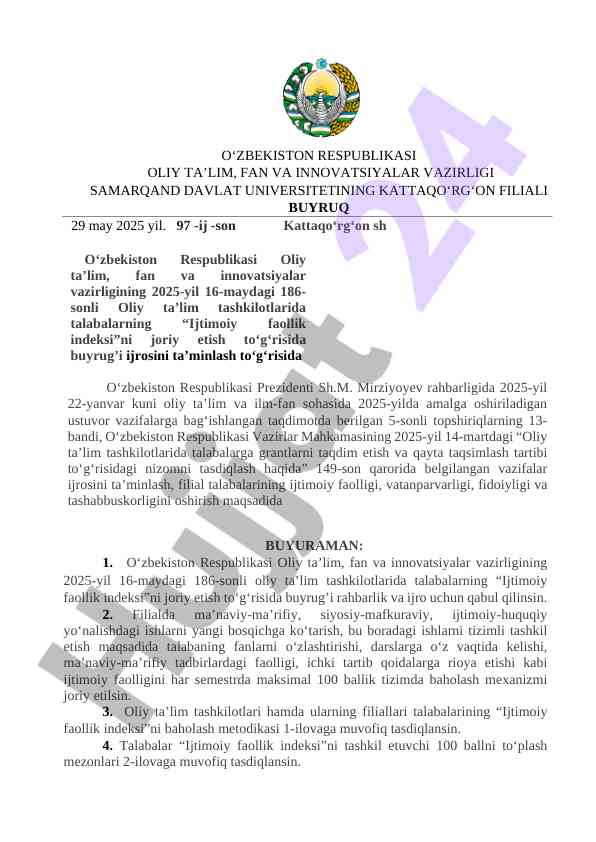 Ijitimoiy faollik indeksi joriy etish taqdimoti