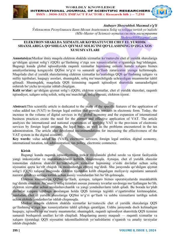 Xususiyatlari elektron shaklda xizmatlar qo‘shilgan qqs