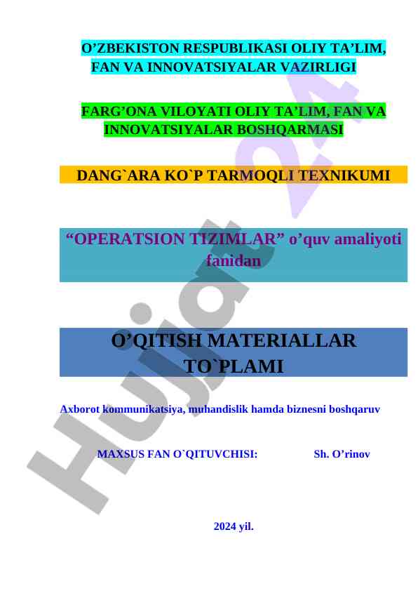 Operatsion tizimlar o‘quv amaliyoti materiallari