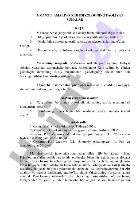 Maktab psixologining faoliyat sohalari tahlili