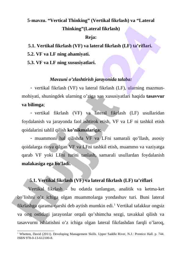 Vertikal va lateral fikrlash tafakkuri